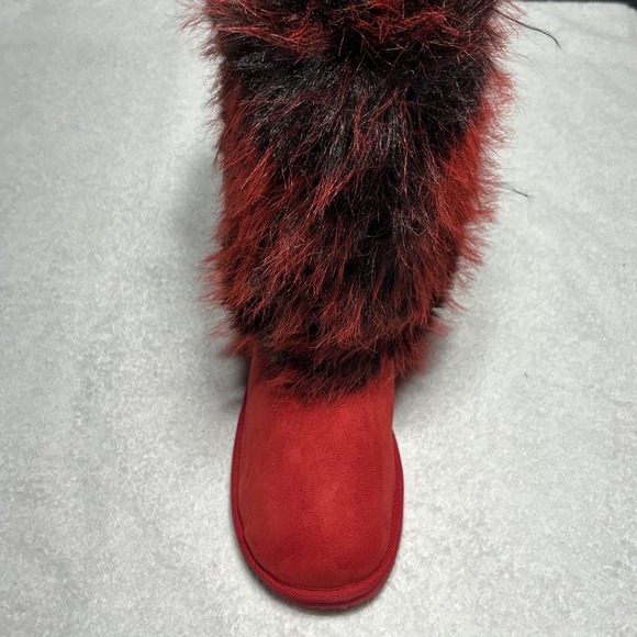 Masseys‎ Women's Telluride High Faux Suede & Collar Fur Pull On Comfort Red Sz 9 - Picture 2 of 5